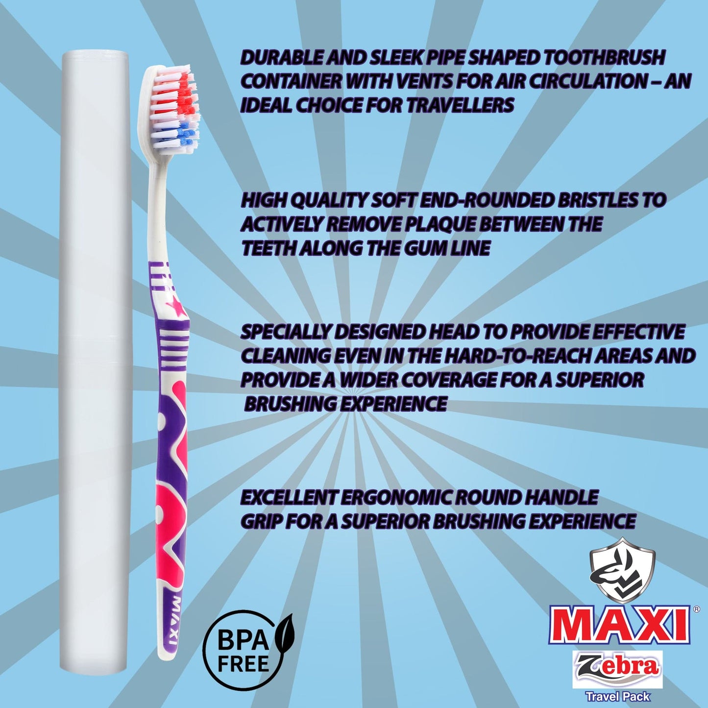 MAXI Zebra Toothbrush Travel Pack.